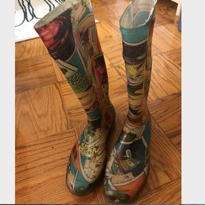 Pop Art Comic Strip Print Women's Rain Boots (7)